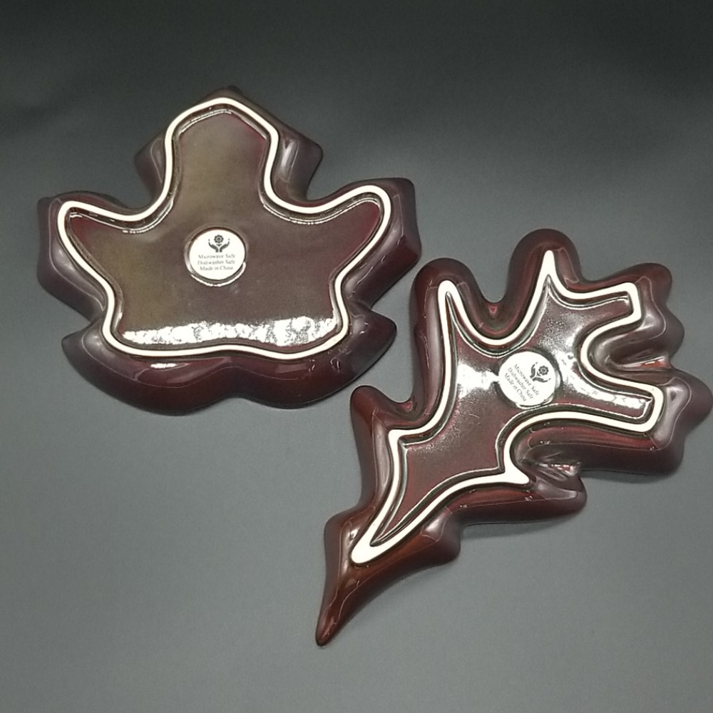 Maple and Oak Leaf Green and Brown Ceramic Dishes - Picture 2 of 10